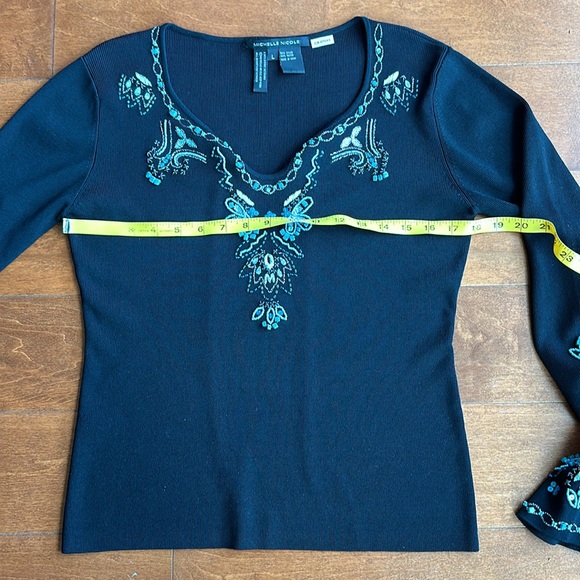 Size Large Black Boho Western Sweater Turquoise Beads and Bell Sleeves - Picture 12 of 16